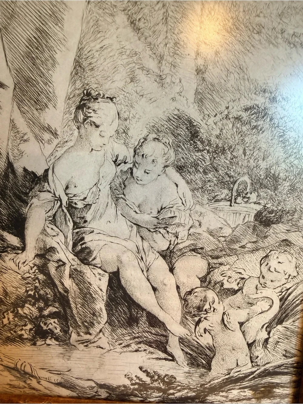 Antique Style François Boucher Print Carved Wood Frame French Cottage Decor